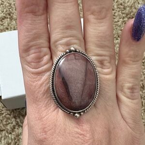 Sterling Silver adjustable band jasper/agate brown/pink Ring - Krush Kandy